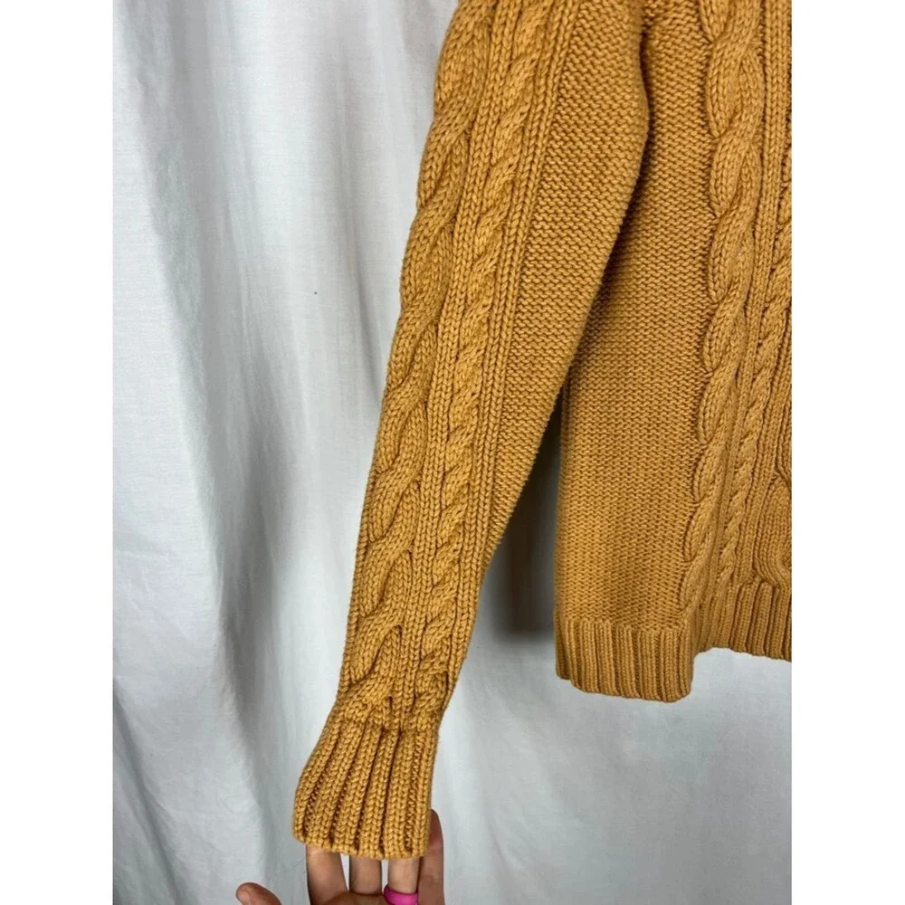 L.L. Bean Light Brown Yellow Women's Double L Cable Knit Fisherman Style Sweater - Picture 3 of 6